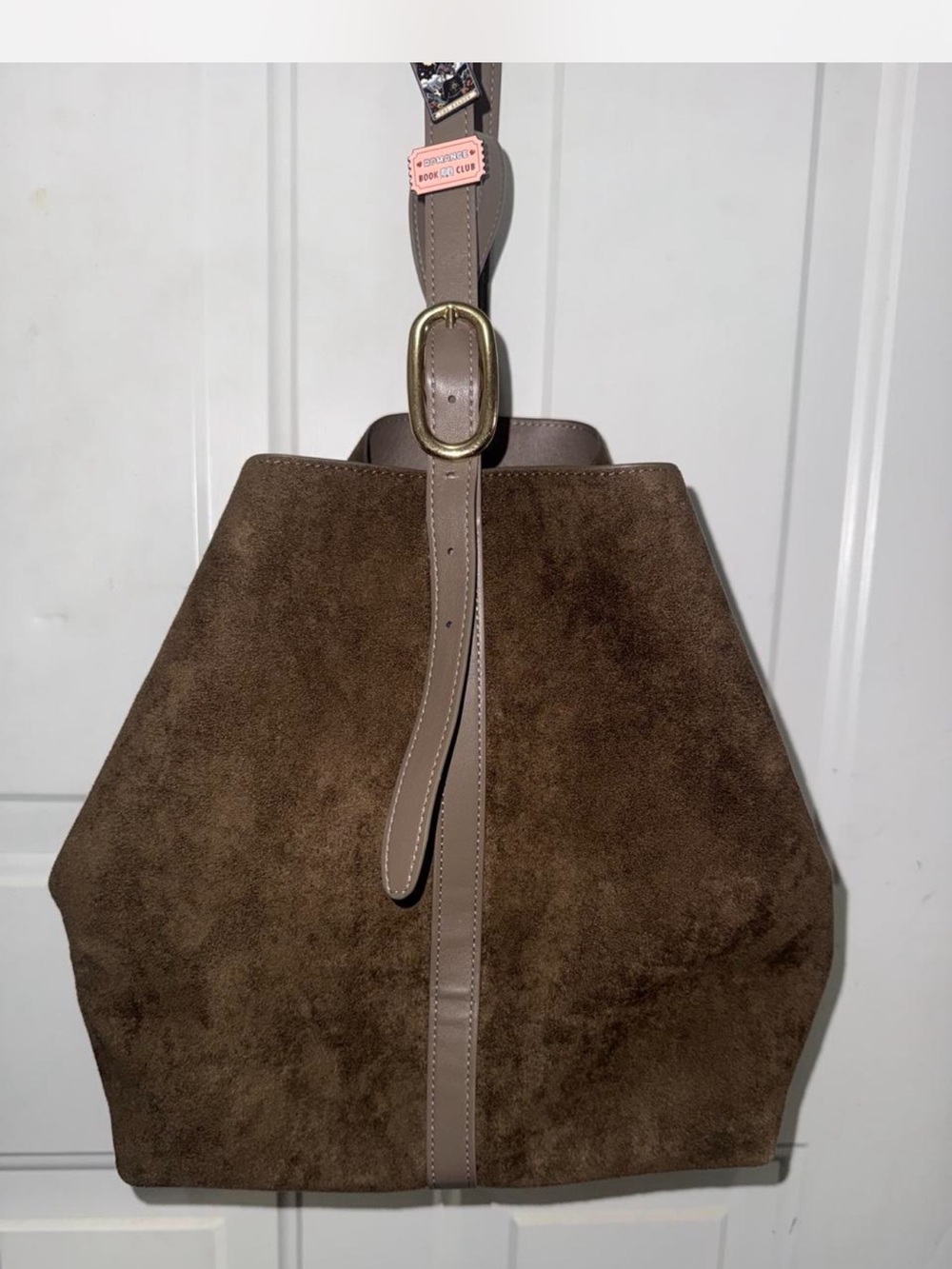 Brown Suede Drawstring Shoulder Bag